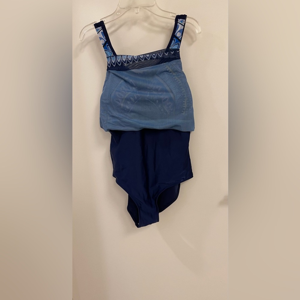 Women’s Swimdress One Piece Swimsuit Tummy Control Mesh Skirt Blue - Size Small - Picture 6 of 10